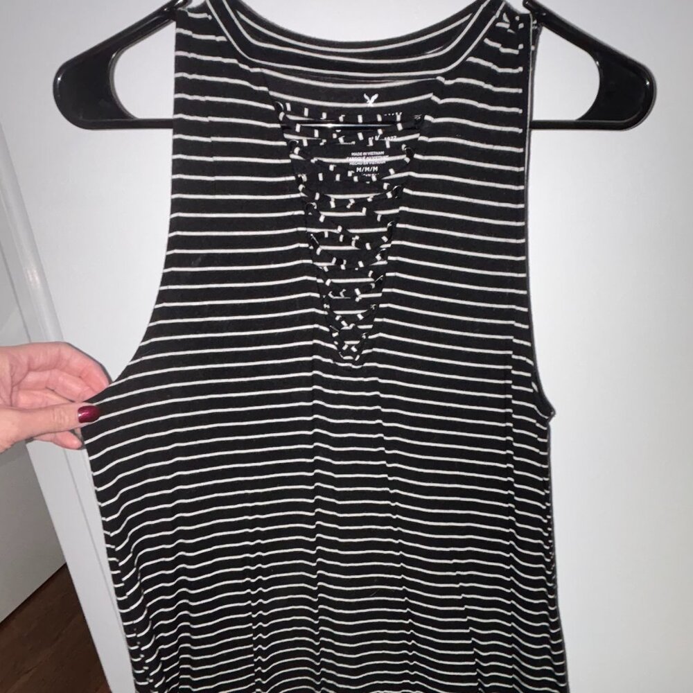 American Eagle Soft & Sexy Stringy Lace Up Sleeveless Top, Striped, Size M